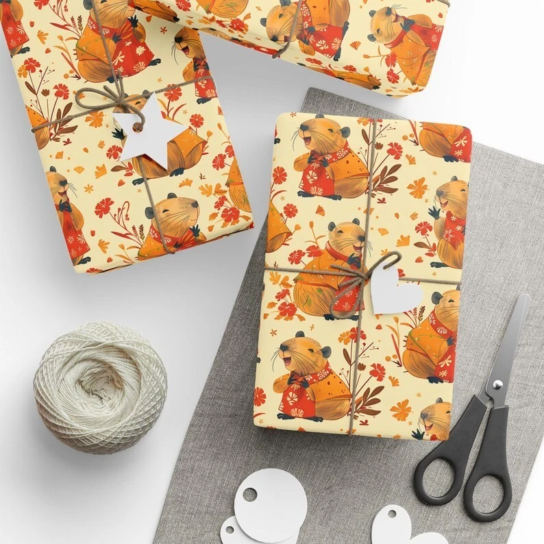 Funny Capybara Spring Wrapping Paper, Cute Animal Gift Wrap for Kids Birthday - Image 2 of 4