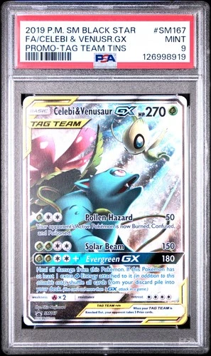 2019 POKEMON SM BLACK STAR PROMO #SM167 FULL ART/CELEBI & VENUSAUR GX PSA 9