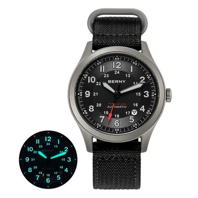 BERNY Automatic Titanium Watch Miyota 8215 Sapphire 10ATM Pilot Sports 40.5mm