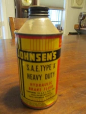 JOHNSEN'S S.A.E.TYPE A HEAVY DUTY HYDRAULIC BRAKE FLUIDE CONE TOP FULL CAN NOS