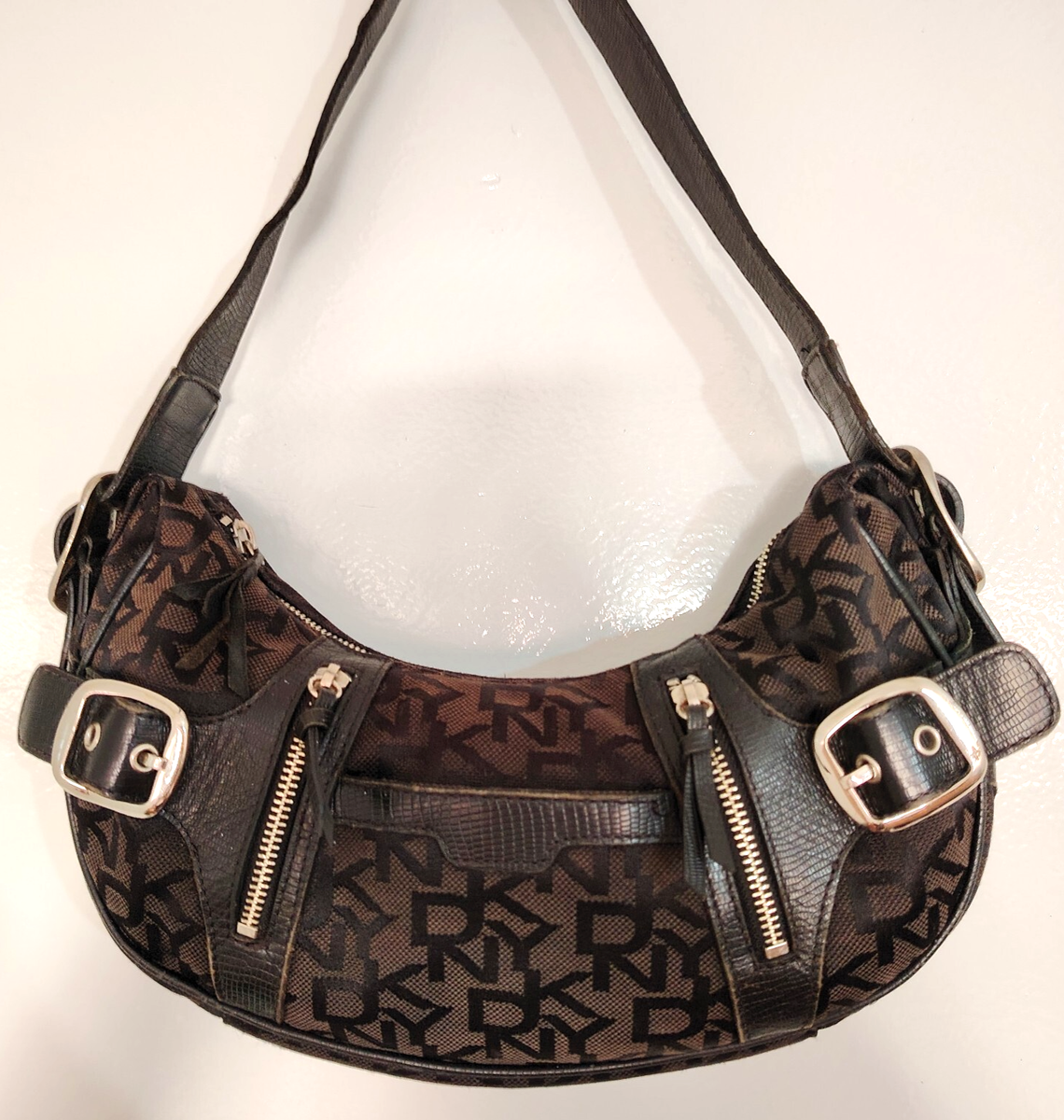 Vintage DKNY Black Baguette Monogram Shoulder Bag Y2K Purse