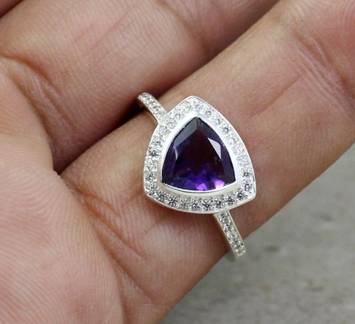 Solid 925 Sterling Silver Amethyst CZ Gemstone Handmade Woman's Gift Ring KR1204 - Picture 5 of 7