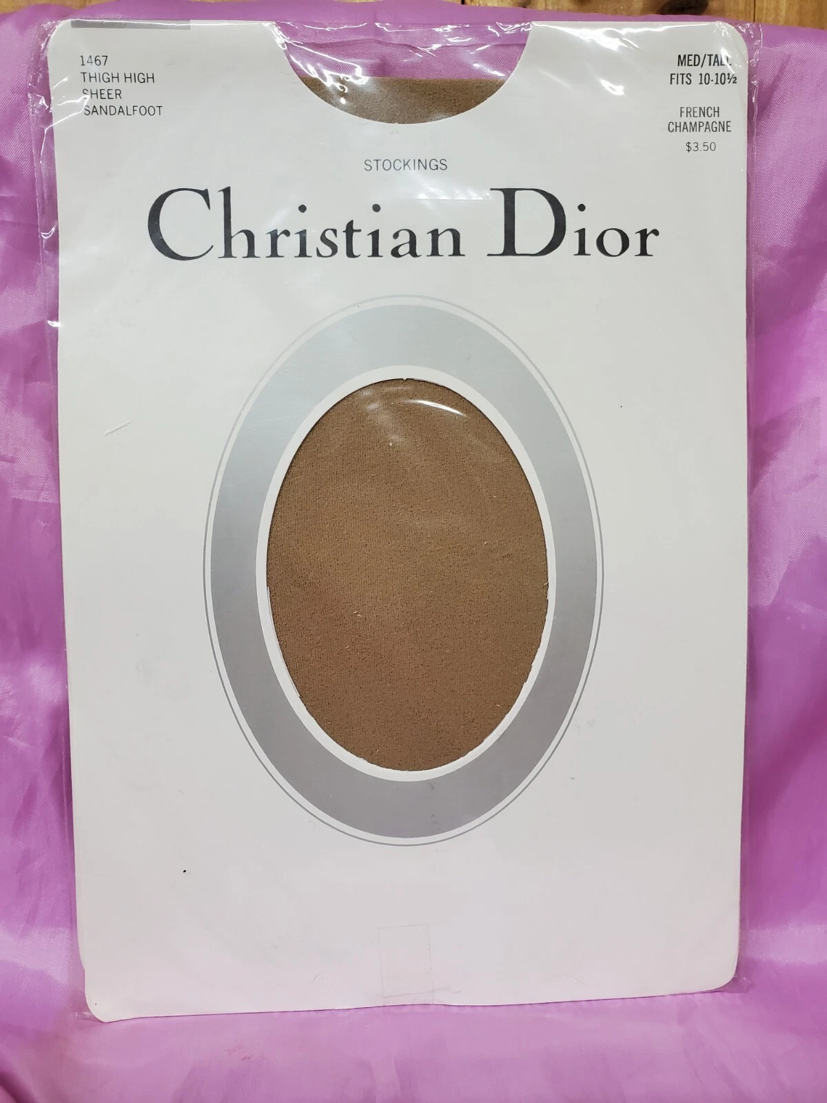 Bas jarretière vintage CHRISTIAN DIOR cuisse haute nylon MTall CHAMPAGNE FRANÇAIS 10,5