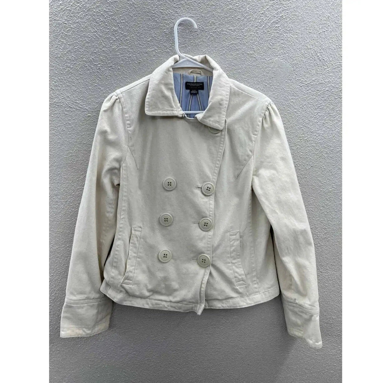 OFF WHITE Cappotto donna American Eagle taglia large bianco sporco doppiopetto con bottoni