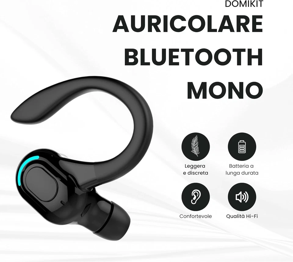 Auricolare Bluetooth Mono Senza Fili V5.2 Sopra L'Orecchio 360° Mic Integrato - Immagine 4 di 4