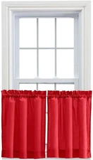 Stacey Sheer Tailored Tier Pair Curtains, 56" X 24", Red