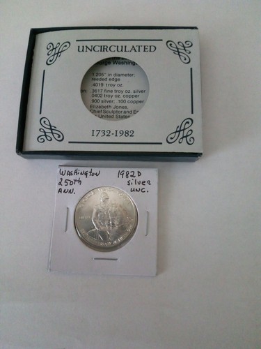 George Washington 250th Anniversary Of Birth 1982 D & S 90% Silver - Picture 2 of 3