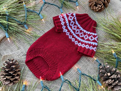 Merry CatMas Cat Christmas Sweater, Hand Knitted Cranberry White Jumper for  Dog