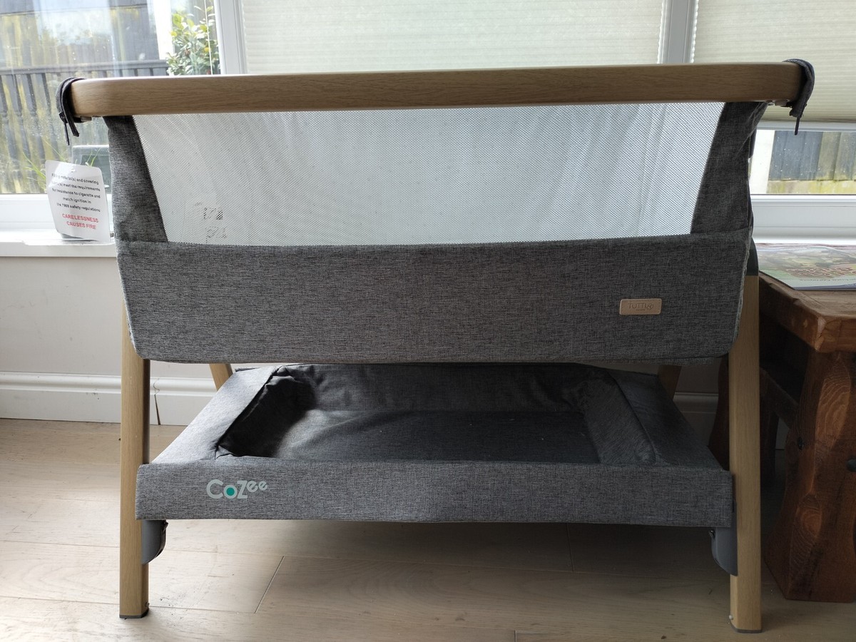 Tutti Bambini CoZee Bedside Crib in Oak and Charcoal Next To Me