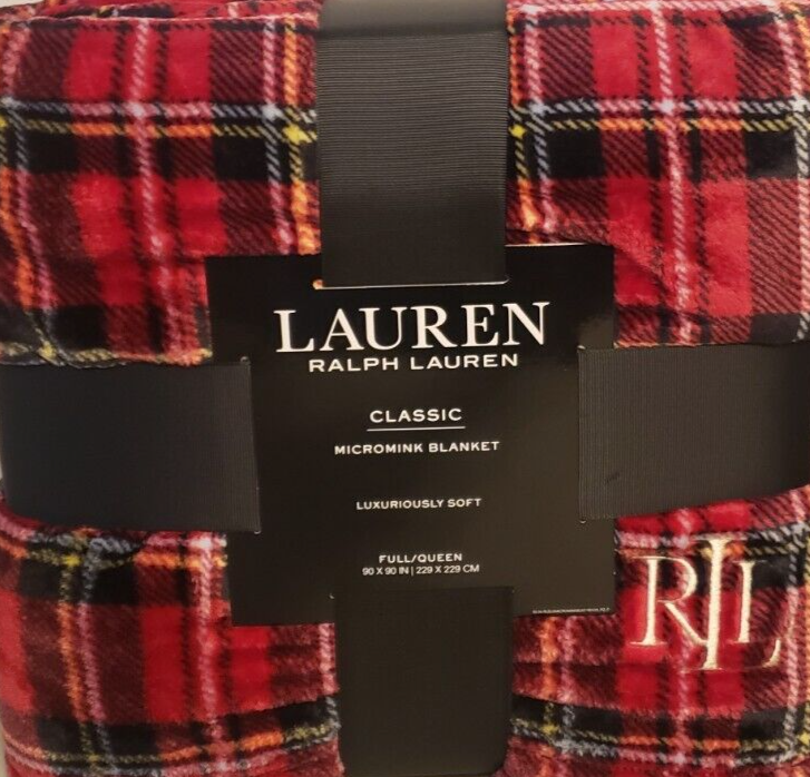 Ralph Lauren Classic Micromink Blanket Full/Queen Red Plaid 90"x90