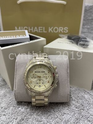Michael Kors Blair Glitz Womens Watch MK5166 Gold Crystal Bezel 6\