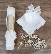 Baptism Candle Set, Christening 4 PC Set, Ivory Color, Handmade Vela de Bautizo