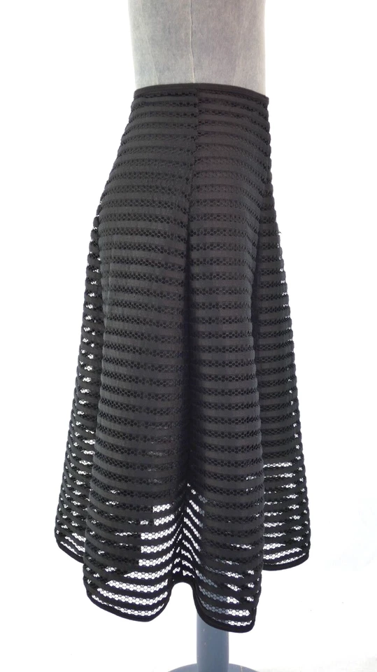 Quiz Midi Black Skirt Flare Mesh Rib Openwork Chic Retro High Waist Size UK 10 - Image 4 of 4