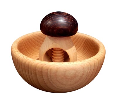 Weihnachtsgeschenkset x1 hellbrauner Nussknacker und 1x 14cm Holzschale Eichenholz