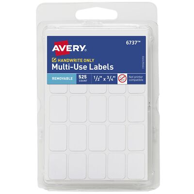 Multi-Use Removable Labels   1/2'' x 3/4'', White, Non-Printable, 525 Total
