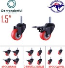 4pcs set Orange 40mm 1.5" PU Swivel Brake Castor Wheel Caster M8 x 25mm Bolt