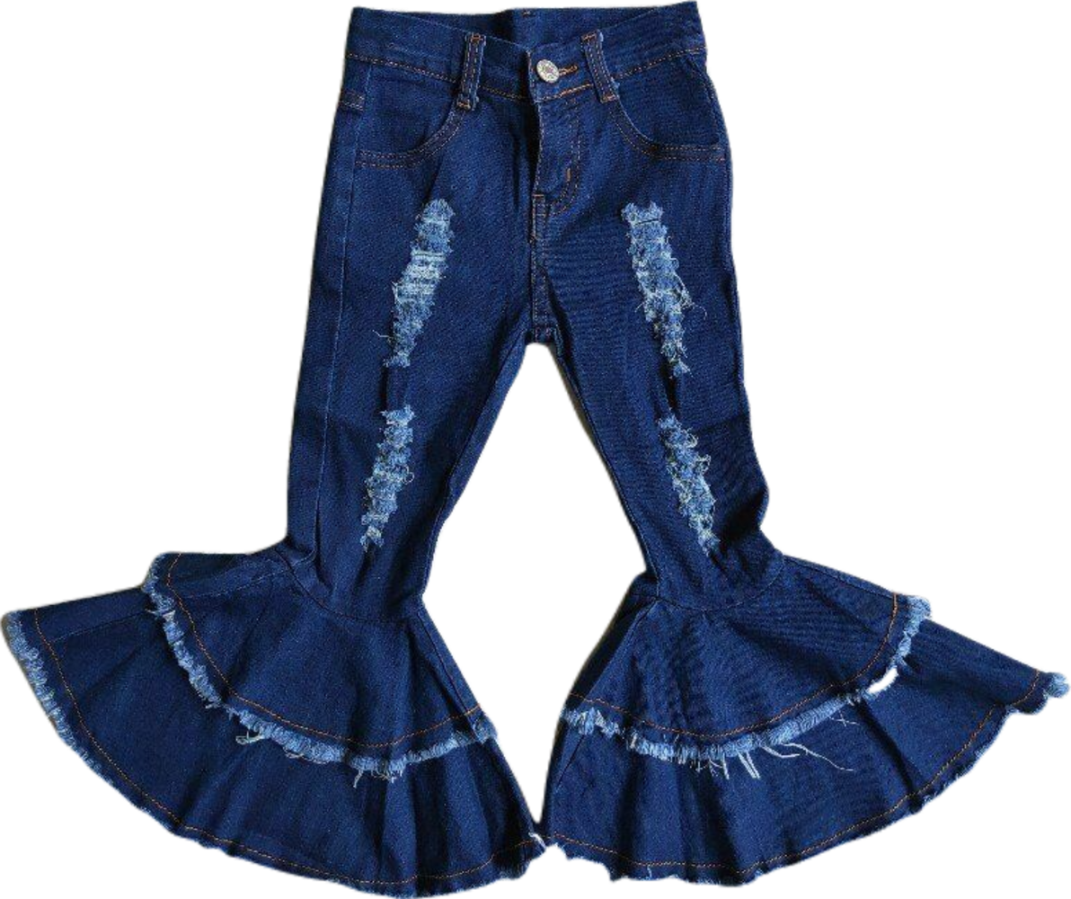 Girls Bell Denim Jeans Double Ruffle Flare Pants Blue | eBay Girls Bell Denim Jeans Double Ruffle Flare Pants Blue | eBay
