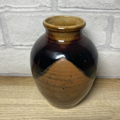 Chris Cris Carter Studio Kunstkeramik kleine braune Töne Vase markiert Cc 12 cm hoch