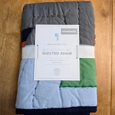 POTTERY BARN KIDS BIG ADVENTURE QUILTED STANDARD SHAM ~ GRAY MULTI