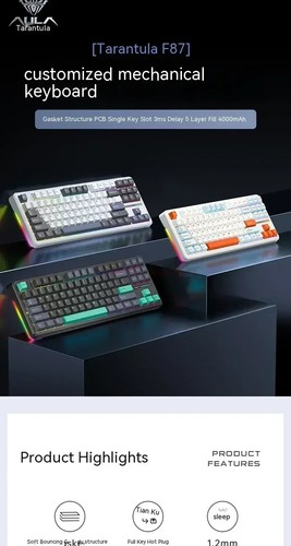 Mechanical Keyboard 2.4g/Usb/Bluetooth Tri Mode Keyboard 87 Key Hotswap For PC - Picture 18 of 32