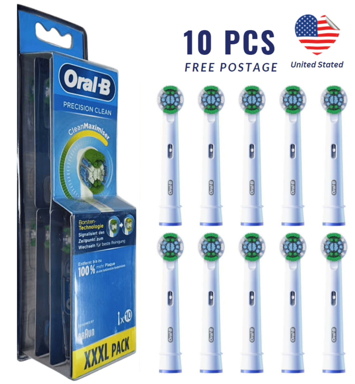 Oral B Precision Clean EB-20RB Replacement Brush Heads 10 Packs Clean Maximiser