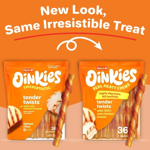 (3 pack) Hartz Oinkies Treats with Rawhide-Free Chicken Flavor for Dogs, 13.3oz - Picture 3 of 5