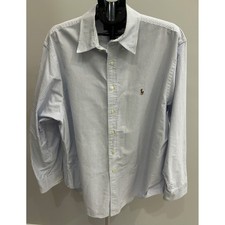 Polo Ralph Lauren Mens Blue White Striped Classic Fit Button Down Shirt 18 34/35