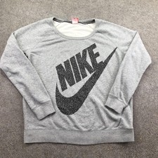 Nike Sweatshirt Womens Large Gray Pullover Terry Crewneck Raglan Big Swoosh Logo