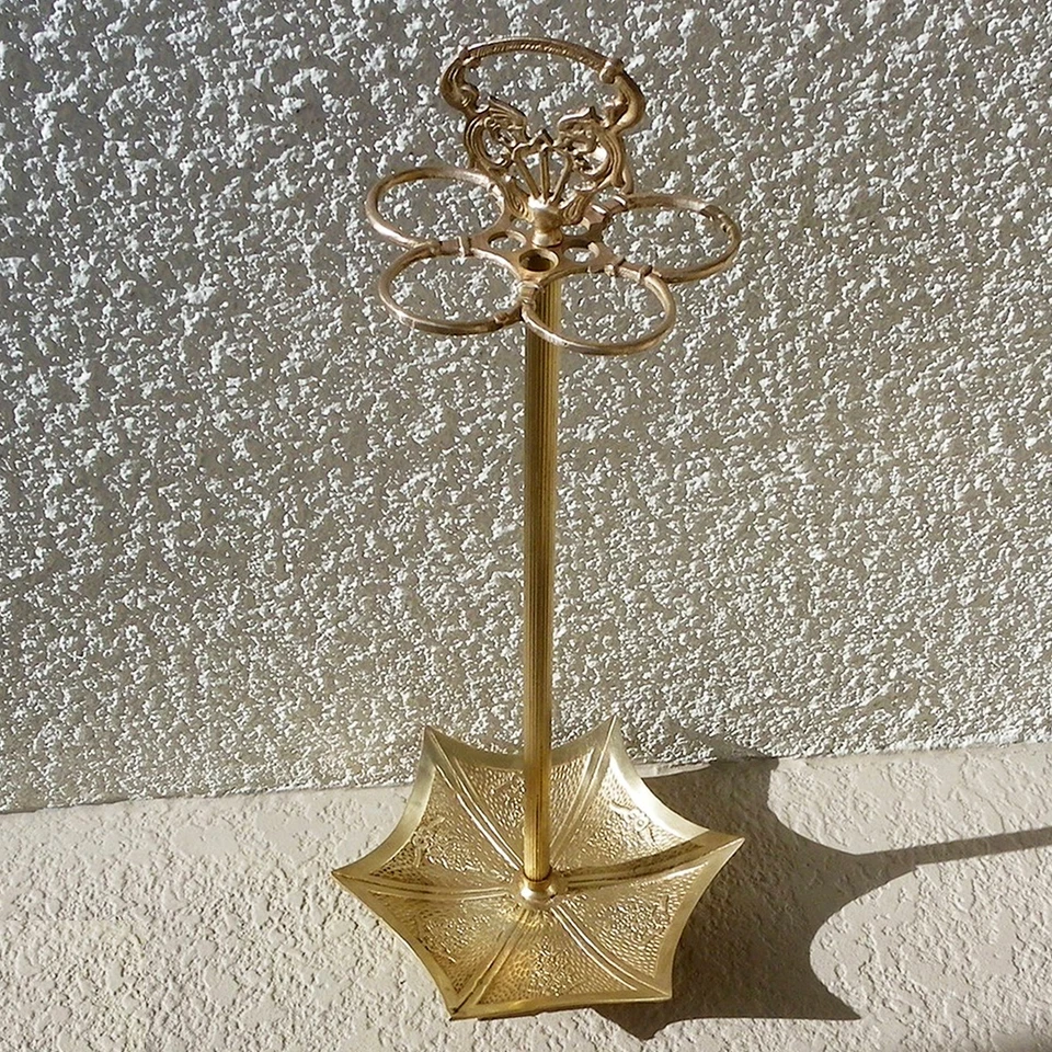 VINTAGE CAST SOLID BRASS UMBRELLA HOLDER STAND ORNATE 28" - Image 1 of 4