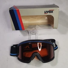 Vtg UVEX Goggles SUPER G Double Lens Anti-Fog GOLD Lens Black/Cobalt U6766KB NOS