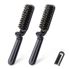 2 Pcs Travel Hair Brush Folding Mini Boar Bristle Comb Portable Pocket Brush