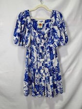 FARM Rio Off-White Garden Tiles Mini Dress Size L with Missing Buttons