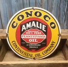 Vintage Conoco Amalie Pennsylvania Oil Porcelain Metal Gas Pump Plate Sign