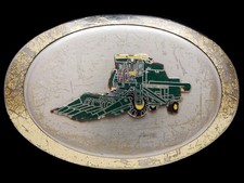 LF29130 VINTAGE 1970s GREEN YELLOW COTTON PICKER FARMING TRACTOR BUCKLE