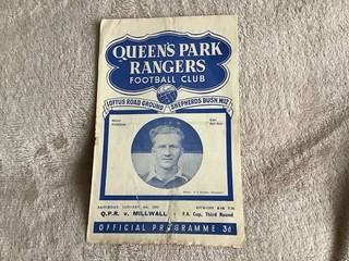 Queens Park Rangers QPR. V Millwall 6th Jan 1951. F A Cup 3rd Round
