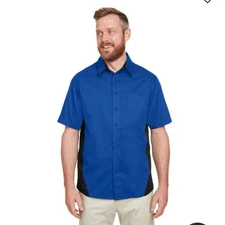 Harriton Men's Flash IL Colorblock Shirt Large True Royal/ Black New With Tags