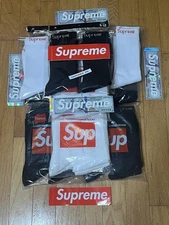 Supreme Hanes Crew Socks - Black 2+white 2 , Size 6-12. Total 4 Pairs. Fast Ship