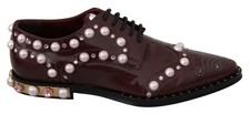Dolce & Gabbana Bordeaux Leather Crystal Pearls Formal Women's Shoes