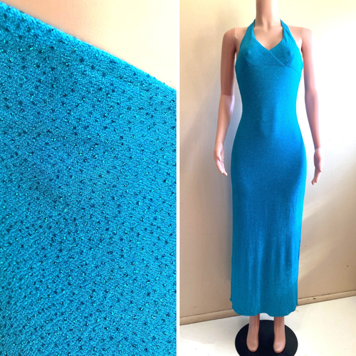 Vintage 70s Jody Maxi Gown 5 6 S Stretch Poly Sleeveless Halter Sparkle Disco - Picture 11 of 20