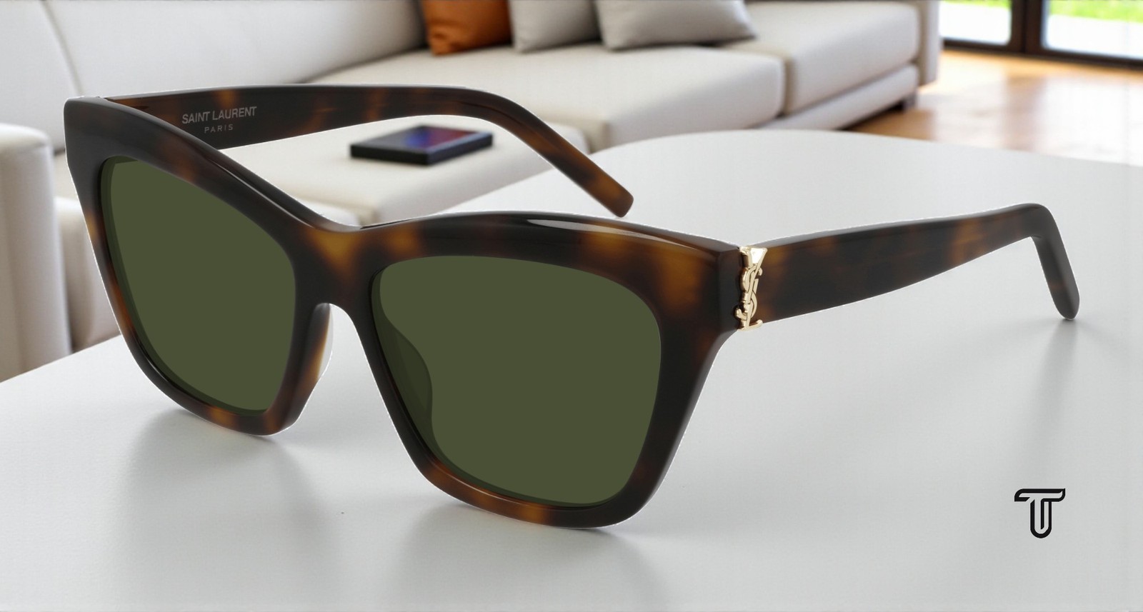 Occhiali da sole donna SAINT LAURENT SL M79 002 occhio di gatto acetato verde avana 56 mm