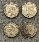1949, 1951, 1953, 1961 - Lot of 4  Canada 25 cent Caribou Coins - 80% Silver