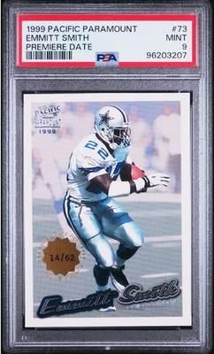 #ad 1999 Pacific Paramount Emmitt Smith Premiere Date 14 62 PSA 9 Pop3 NO 10#x27;S $350.00