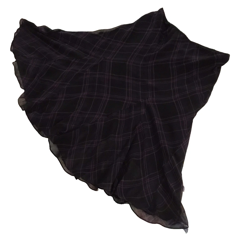 Lauren Ralph Lauren Silk Midi Skirt Trumpet Mermaid Flowy Plaid Black Purple 14 - Image 2 of 4
