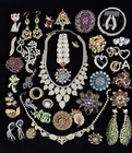 Huge Lot Vtg - Now Rhinestone Brooches Necklaces Costume Jewelry All Wearable