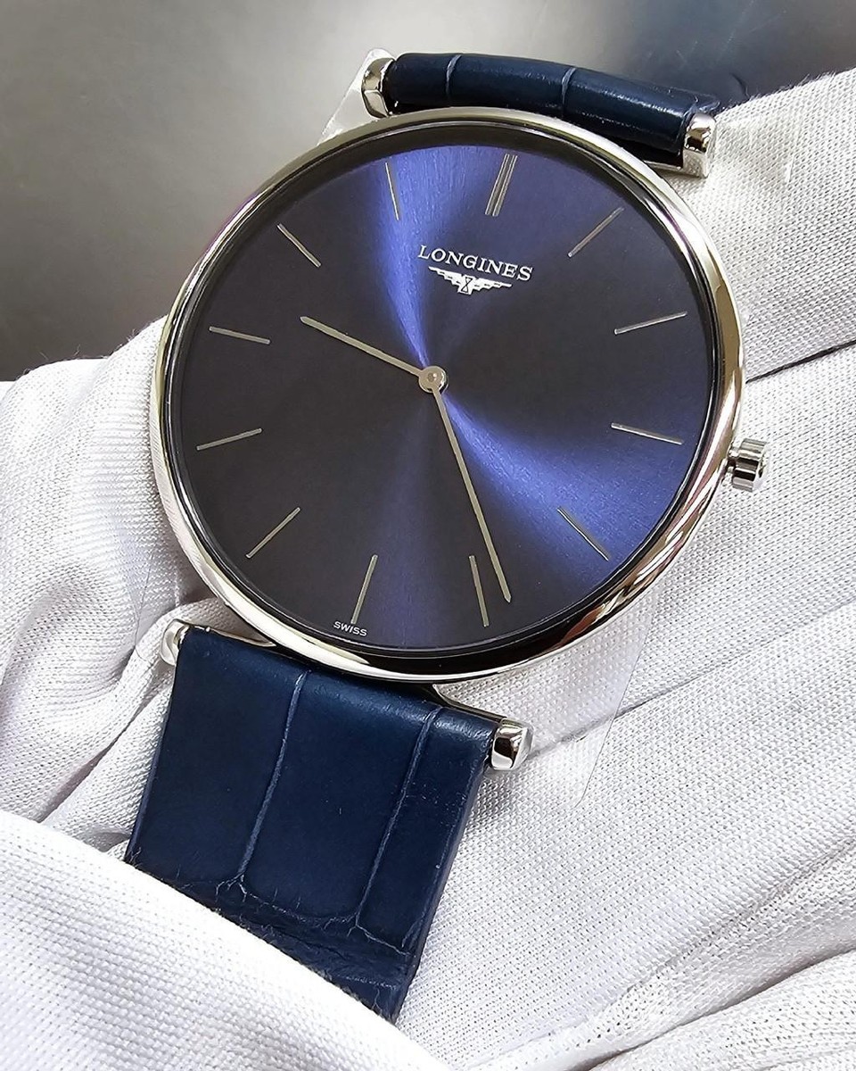 ロンスプ　ブルー　2/2mm. M ML L Longines La Grande Classique 37mm Blue Dial Leather Men's Watch L4