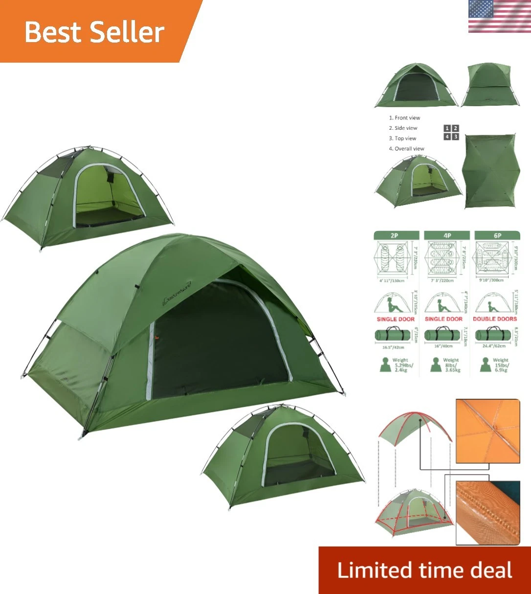 Lightweight Waterproof 4-Person Tent with Great Ventilation - Ideal for Hikers