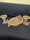 Fenton Ming Etch Cornucopia Console Bowl Centerpiece Set Pink *Mint*