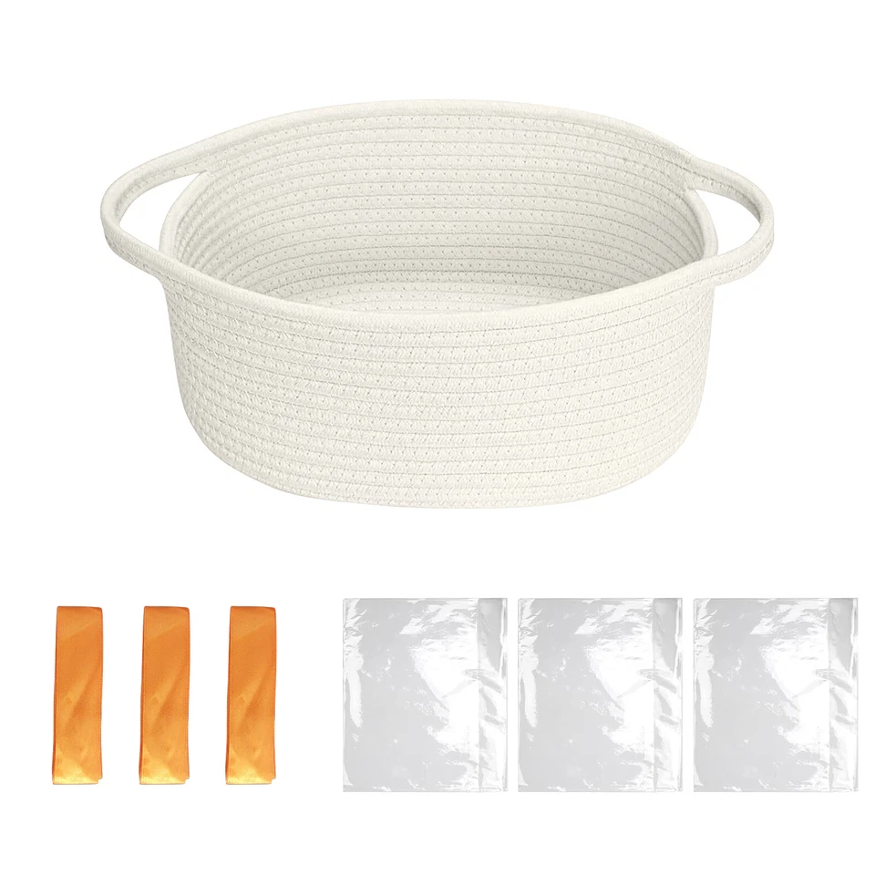 Storage Basket Fabric Storage Bowl Cotton Rope Storage Box Knitted Round Baskets - Image 3 of 4