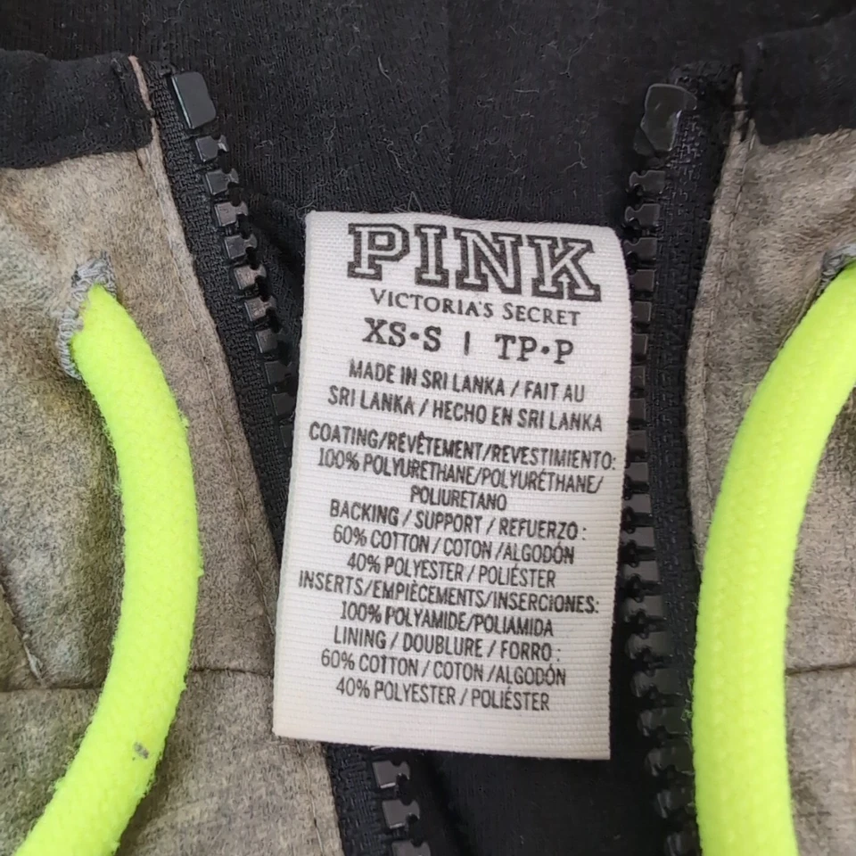 Jaqueta corta-vento feminina VS PINK forrada com zíper completo verde limão XS-S Victoria Secret - Imagem 4 de 4