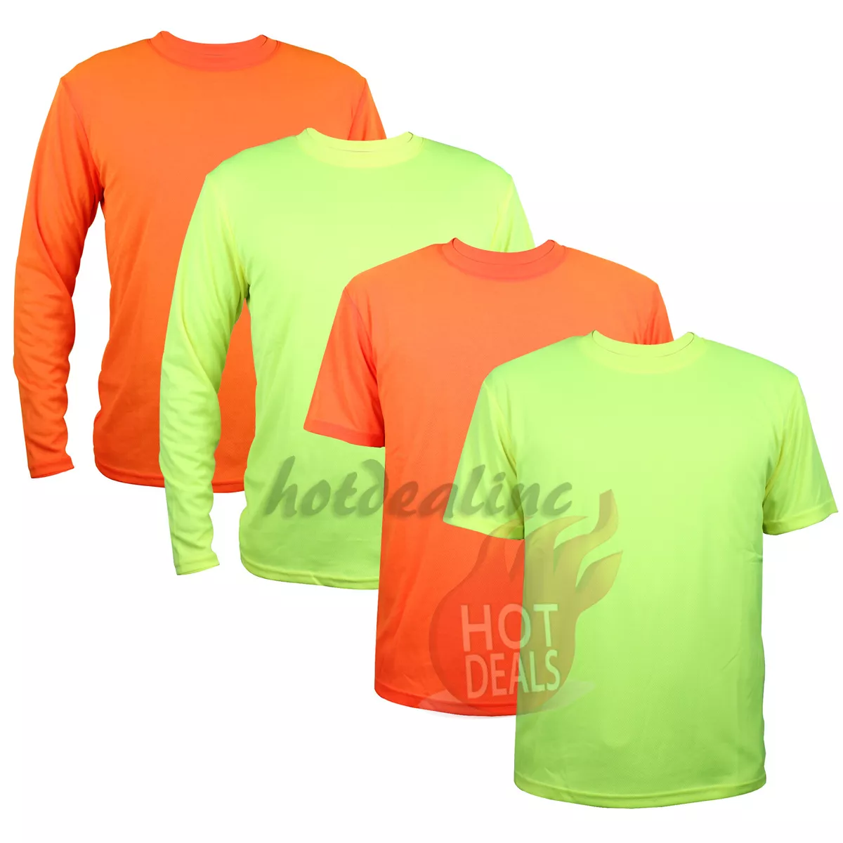 Safety High Plain T-shirt Green/Orange Sports Short/Long Sleeve | eBay